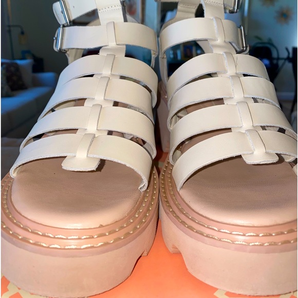DOLCE VITA GALORE LEATHER PLATFORM GLADIATOR SANDALS - BEIGE - Sz 10 - Picture 5 of 11